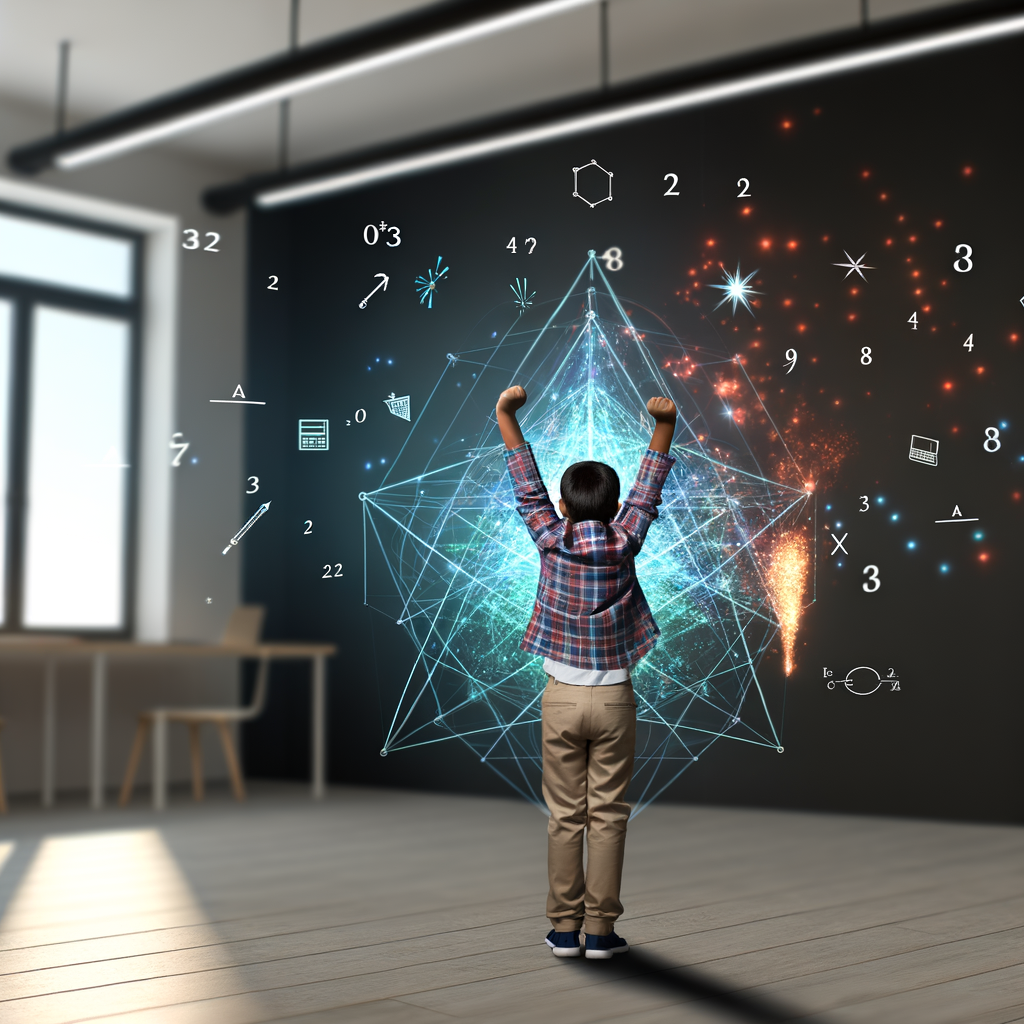 Child celebrating math success